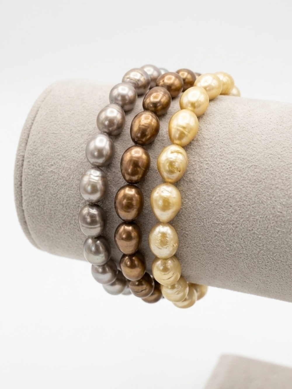 Vintage Freshwater pearl bracelets set of three yellow, gray, bronze Stretch
